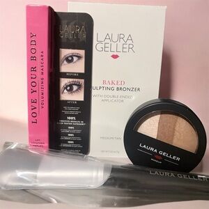 Laura Geller Bundle- Volumizing Mascara and Baked Bronzer and Brush